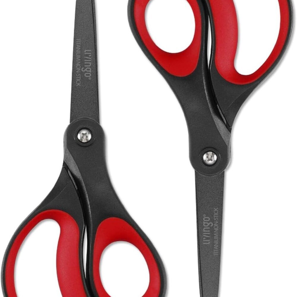 2 Pack 8" Titanium Non-Stick Scissors, Professional Stainless Steel Comfort Grip